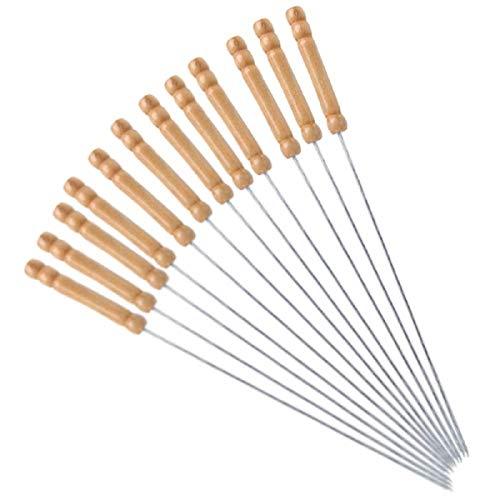 HAKSEN 12 PCS Barbecue Skewers with Wood Handle Marshmallow Roasting Sticks Meat Hot Dog Fork Best for BBQ Camping Cookware Campfire Grill Cooking, Stainless Steel