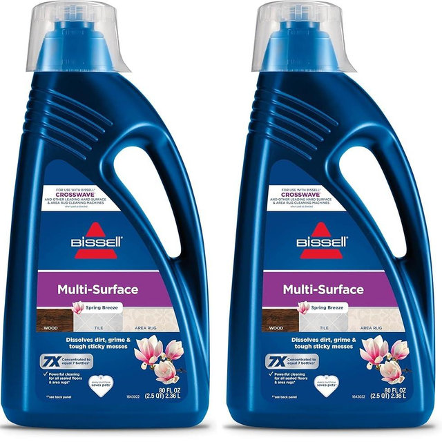 Bissell Multi-Surface Solution,for use in CrossWave and Other Leading Hard Surface and Area Rug Cleaners,80oz,Dissolves Dirt,Grime,and-Tough Sticky Messes,(Pack of 2)