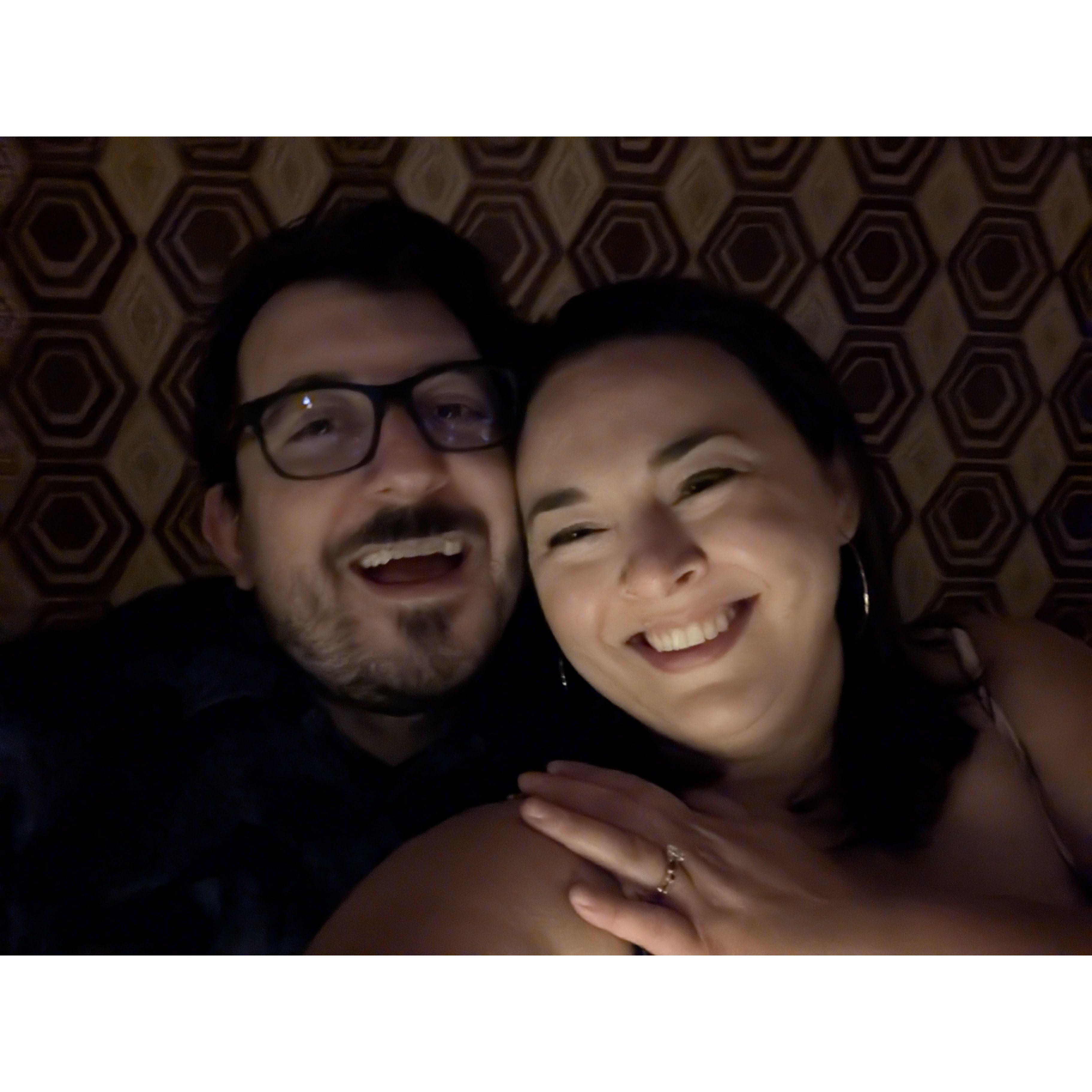 Celebrating our engagement at Andy's in Los Angeles