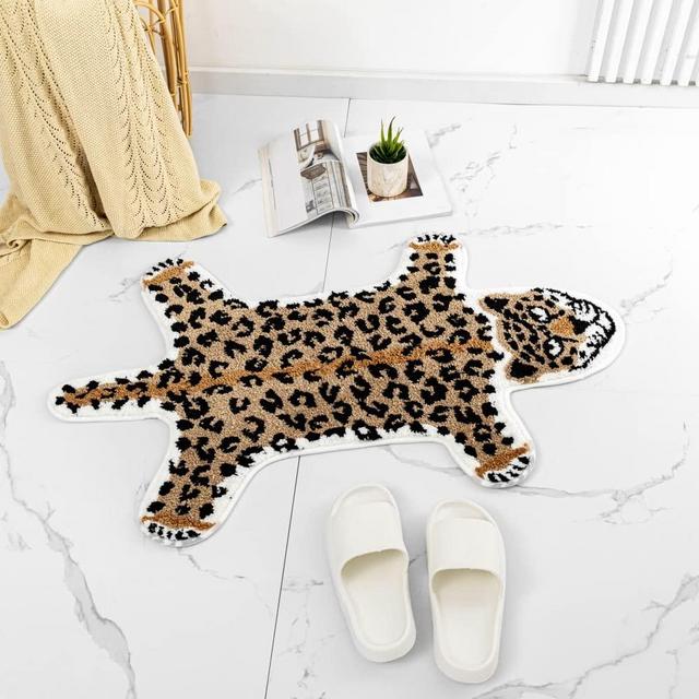 ZSCYD-yingda1992 Leopard Shaped Rug Animals Bath Mat Rug Non-Slip Cute Bathroom Door Mat for Bathroom Kitchen Bedroom Cartoon Shower Rug for Bathroom Tub Soft Bathtub Mat Home Decor Brown