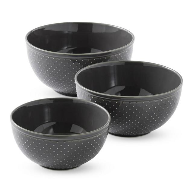 Charcoal Swiss Dot Ceramic Bowls, Set of 3