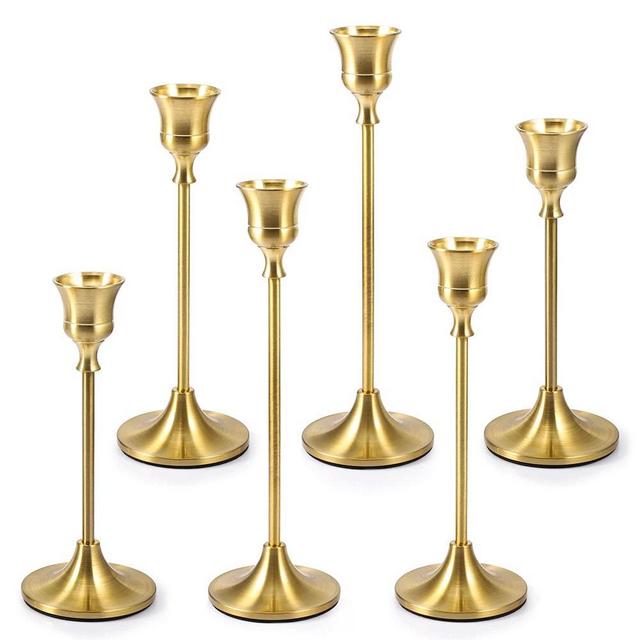 Vindar Candlestick Holders Taper Candle Holders - Set of 6 Gold Candle Sticks Holder Decorative for Dining Room, Centerpiece, Table, Wedding, Mantel, Candlelight Dinner, Party