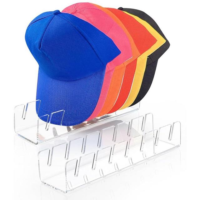 CHENYAOAI 2 Pack Hat Stand for Baseball Caps Display and Organizer, No Install Acrylic Hat Holder for 14 Baseball Caps for Bedroom, Closet, Dresser 2024 New (Clear)