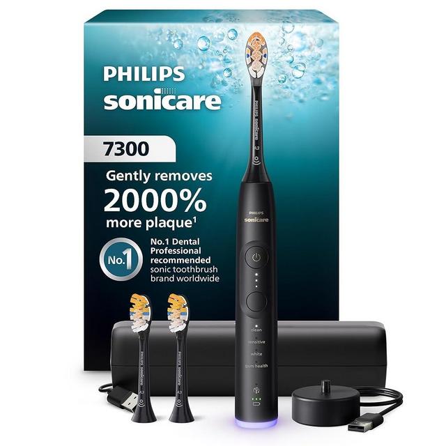 Philips Sonicare 7300 Series Electric Toothbrush - Next-Generation Sonicare Technology, Pressure Sensor, 12 Brushing Settings, SmarTimer, BrushPacer, 21-Day Runtime, Travel Case, Black, HX7421/07