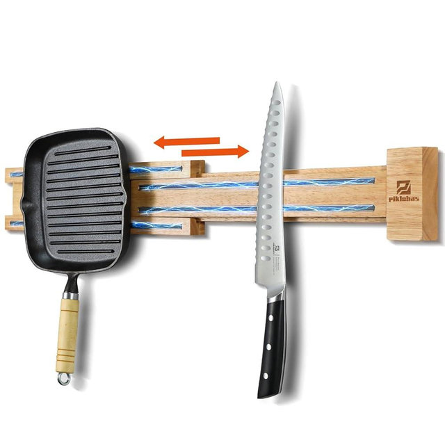 Extendable Magnetic Knife Holder for Wall, Magnet Knife Storage Strip Wooden 16-32 Inch, Use as Knife Bar, Knife Rack, Kitchen Utensil Organizers Tool, Wall Mount, Housewarming, Party, Gift Box
