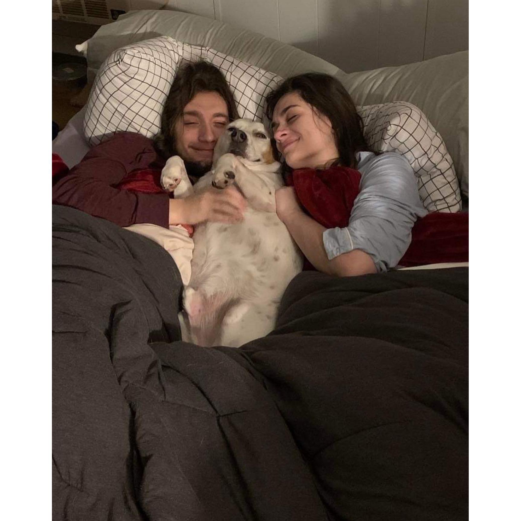 Cuddling with Memea's dog Charlie on Christmas morning!