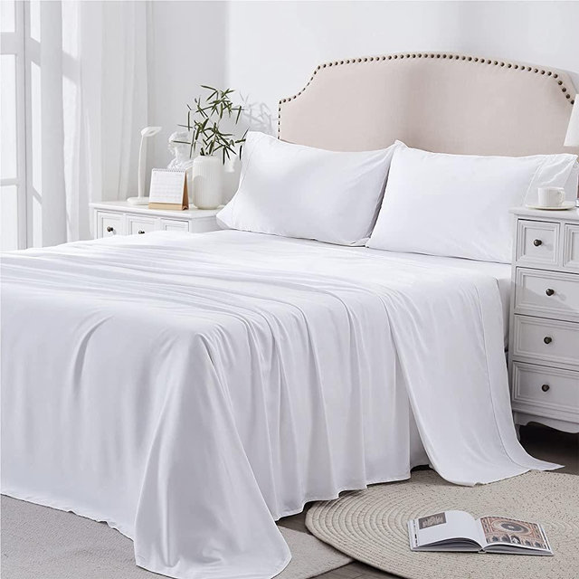 ACCURATEX Bamboo Sheets Queen Size White - 100% Bamboo Cooling Sheets for Queen Size Bed, 4 Pieces Bed Sheets Set with 16 inches Deep Pockect,Super Soft Breathable Set