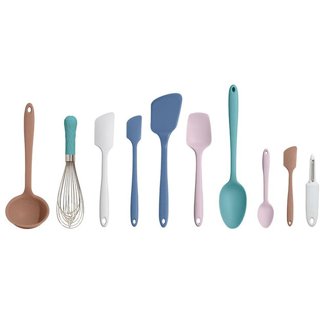 GIR: Get It Right 10-Piece Silicone Ultimate Kitchen Utensil Set – Spatulas, Ladle, Flip, Spoons, Whisk, Peeler & Spoonula – Nonstick, Non-Toxic, Heat-Resistant – Danish