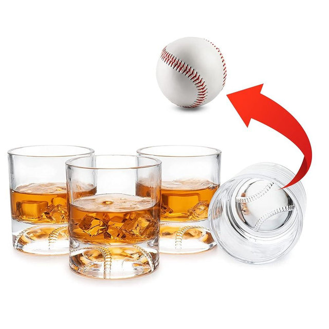 Baseball Whiskey Glass - Gifts for Dads, Fathers , Coaches & Baseball Lovers 12oz Whiskey Glass Perfect for Any Occasion, Baseball Lovers, Gifts, Baseball Themed Party, Baseball Birthday Gift Set (4)