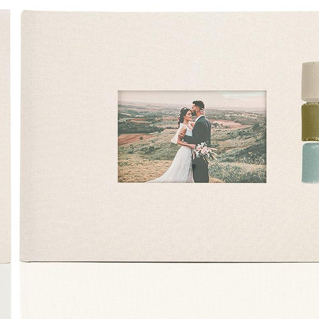 Premium Scrapbook Album with Window and Writing Space – 60 Pages holds 200 Photos of Different Sizes – Wedding, Baby, Travel & Family Memories – 11.4" x 8.6" - Oat