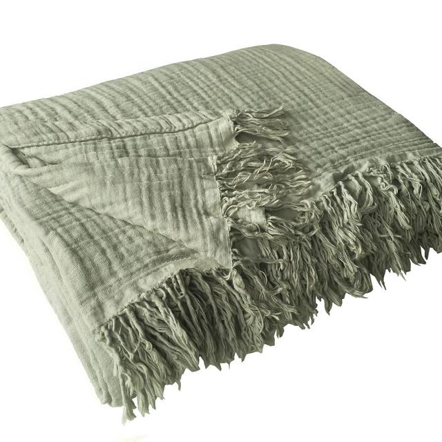 KyraHome 100% Organic Muslin Cotton Throw Bed Blanket for Couch, Man Woman Sofa, 4 Layers Pre-Washed Plant Dyed Cotton, Breathable, Soft, Cozy, Lightweight Blanket for All Season (60"x80" Sage Green)