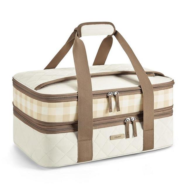 TOURIT Casserole Carrier Chic Double Decker Insulated Casserole Carriers for Hot or Cold Food Lasagna Lugger Tote for Picnic Cookouts Potluck Fits 9''x 13'' Baking Dish