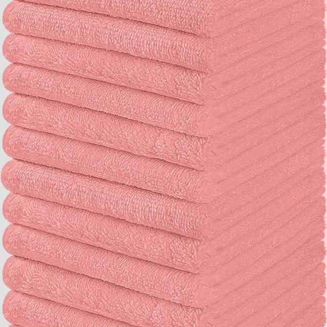 Towel and Linen Mart 100% Cotton - Wash Cloth Set - Flannel Face Cloths, Highly Absorbent and Soft Feel Fingertip Towels (Pink, Pack of 12)
