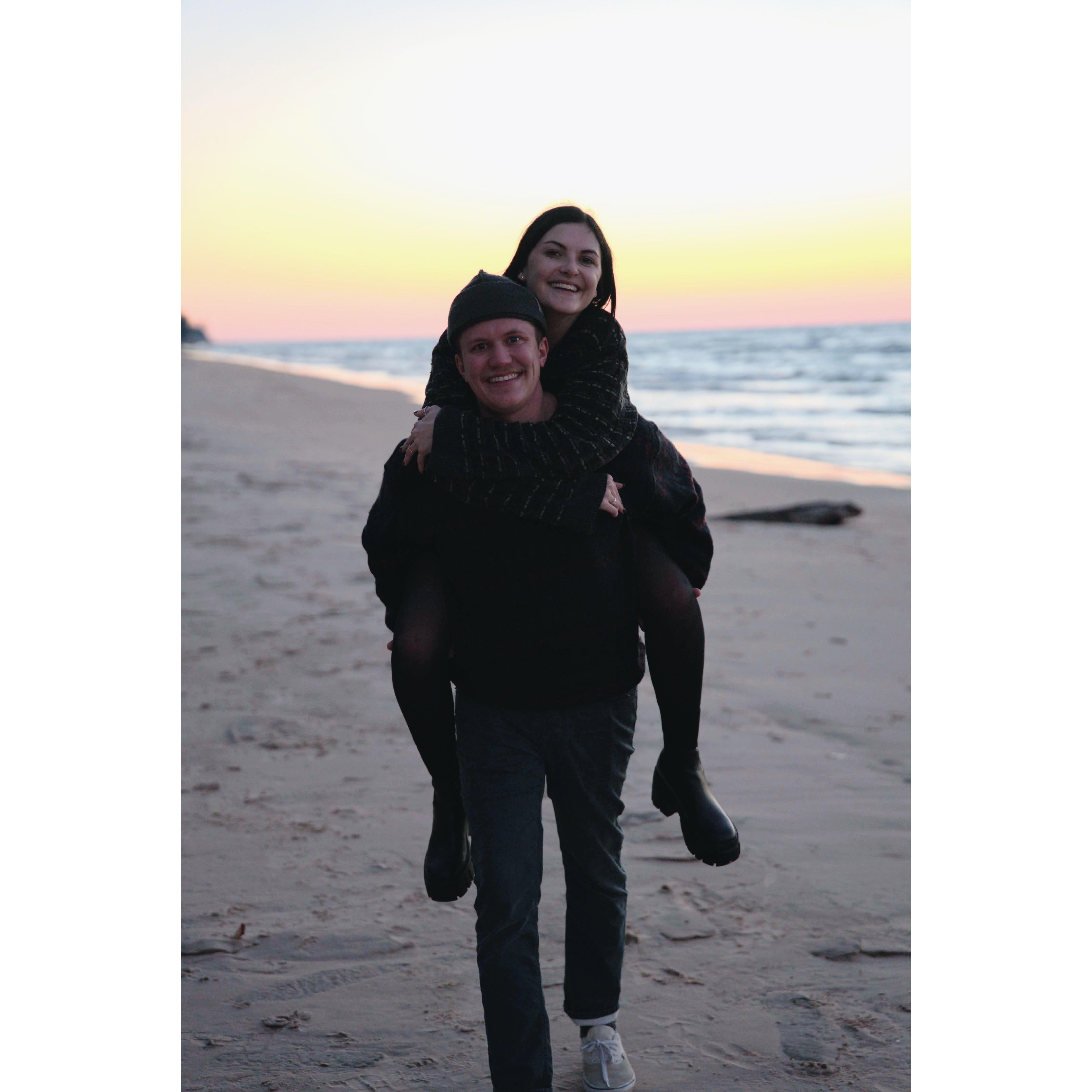 taken on the beach at the cottage on our first thanksgiving engaged