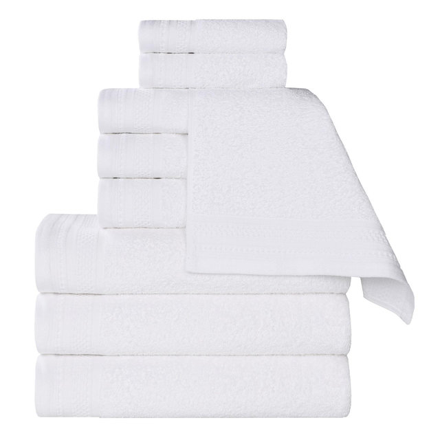 Smart Dry Cotton Medium Weight Solid 9 Piece Towel Set, White - Blue Nile Mills