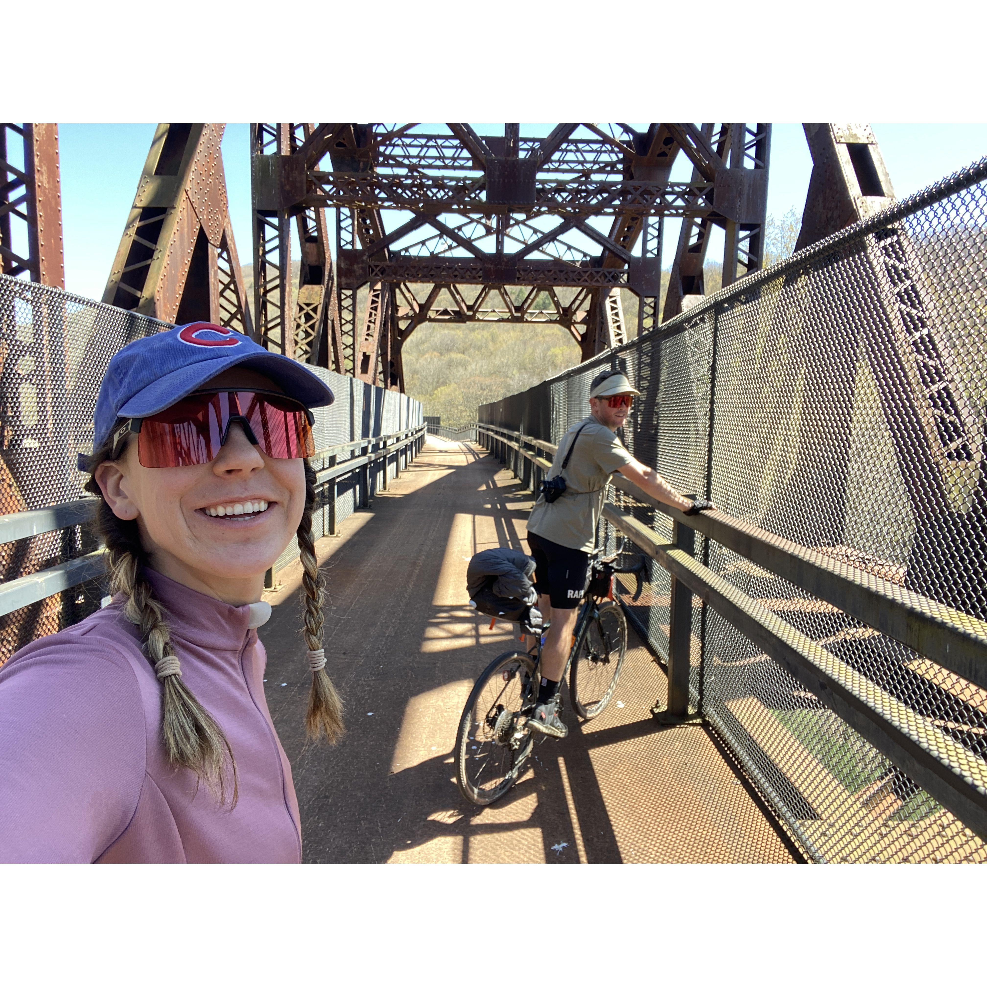 Our longest day (90 miles!!) on the Great Allegheny Passage bike trail