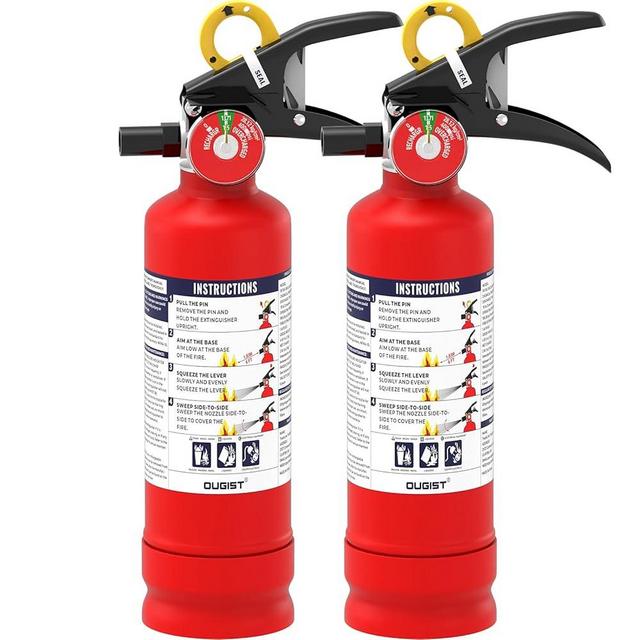 Ougist ABC Dry Powder Fire Extinguisher, 2.5 lb – 1-A:10-B:C Rated, Fire Extinguisher for Home, Kitchen, Office & Vehicle, Fire Extinguisher with Easy-Grip Handle & Quick Release, Model FF1KG,2 Pack