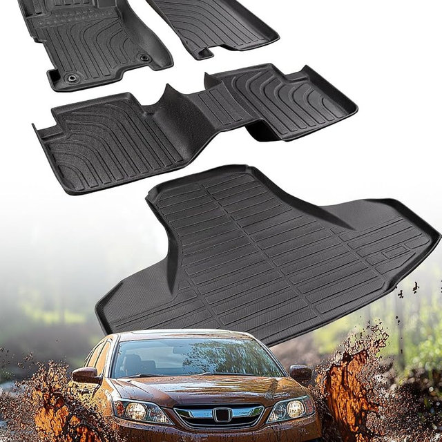 DiffCar® for Honda Accord Floor Mats 2008 2009 2010 2011 2012 (Gas Only), All-Weather TPE Car Accessories for 8th Accord Sedan (Not Fit Coupe), Interior Rubber Car Floor Mat & Trunk Liner, Black Rugs