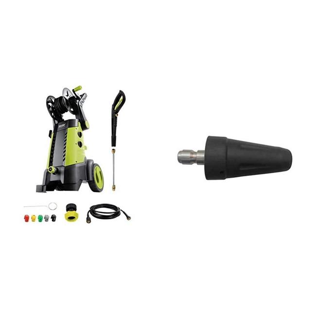 Sun Joe SPX3001 2030 PSI 1.76 GPM 14.5 AMP Electric Pressure Washer with Hose Reel, Green & TSN-34S Quick-Connect, Universal Turbo Head Spray Nozzle for Pressure Washers