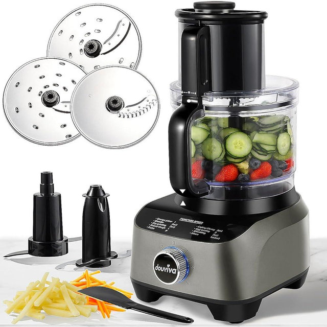 14 Cup Food Processor, French-Fry-Cutter, Blending, Mixing, Shredding, and Slicing, Meat and Vegetable Chopping, Doughing for Home Use, Mincing, and Pureeing,4 Speeds, Large Feed Chute,700W