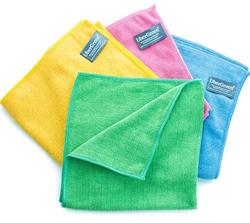 UberGreen Microfiber Cleaning Cloth With Silver - 4-Pack (Blue, Yellow, Green, Rose) - Eco-Friendly Cleaning With Just Water