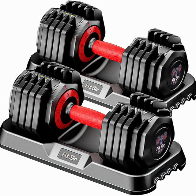 Fit Sir Adjustable Dumbbell Set, 10-in-1 25LB/55LB Ajustable Dumbbells with Safe Locking System, Enclosed Storage Tray, 1 Sec Fast Adjustment, Comfortable Non-Slip Textured Grip, Suitable for Home Gym Workouts Men and Women