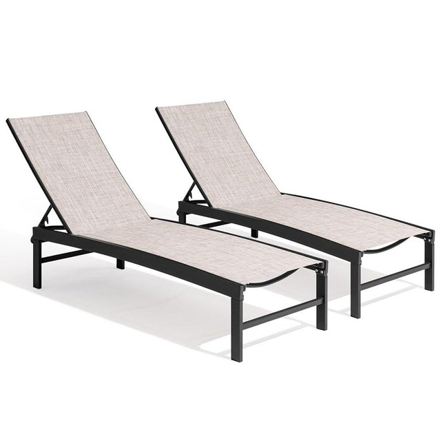 Crestlive Products Chaise Lounge Chair Outdoor Set of 2, Adjustable 5 Positions Pool Lounge Chairs, Metal Tanning Recliner, Outdoor Furniture All Weather for Patio, Beach, Yard, Pool