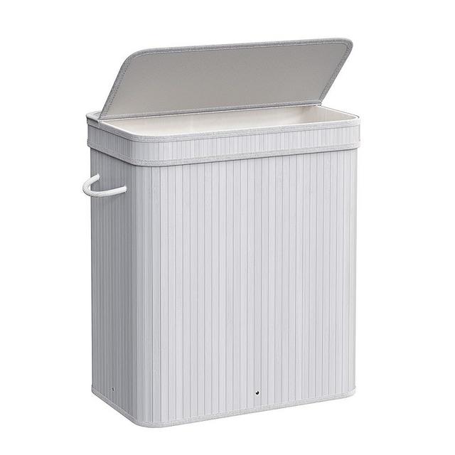 SONGMICS Laundry Hamper with Lid, Bamboo Laundry Basket, Removable Machine Washable Laundry Basket, with Handles, 26.4-Gallons, for Laundry Room, Bedroom, Bathroom, Gray ULCB063G01