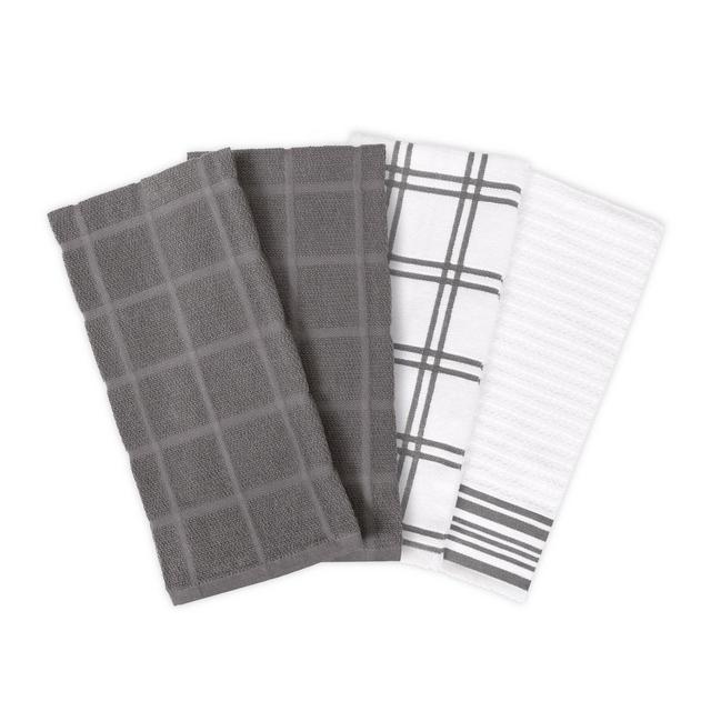 KitchenSmart® Colors Solid/Plaid Kitchen Towels in Grey (Set of 4)