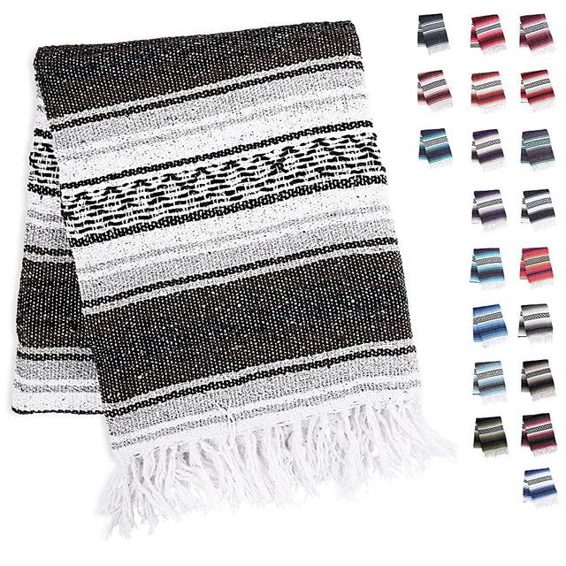 Zulay Home Authentic Mexican Blankets - Hand Woven Yoga Blanket & Outdoor Blanket - Artisanal Boho Blanket & Mexican Falsa Blanket for Beach, Picnic, Camping, or Home Throw Blanket (Brown Light Gray)