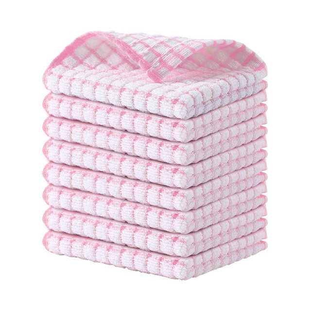 Kitinjoy Cotton 8 Pack Terry Kitchen Dish Cloths, 12 x 12 Inches Super Soft and Absorbent Dish Rags, Quick Drying Dish Towels for Washing Dishes, Pink