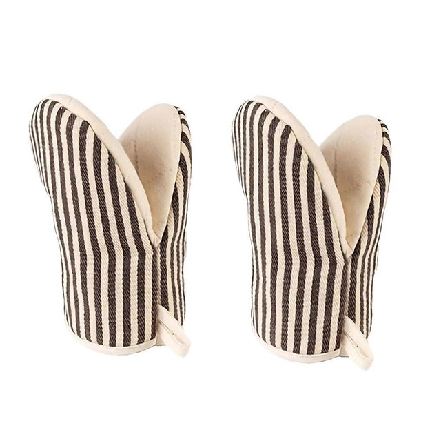 Heat-Resistant Striped Oven Mitts - 3-Layer Insulation, Soft & Durable, Easy Clean for Baking,Grilling and Daily Kitchen use