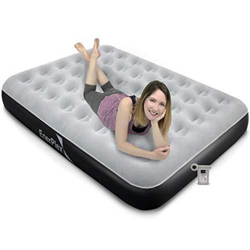 EnerPlex Never-Leak Camping Series Queen Camping Airbed with High Speed Pump Never Queen Size Air Mattress Single High Inflatable Blow Up Bed for Home Camping Travel 2-Year Warranty – Grey/Black
