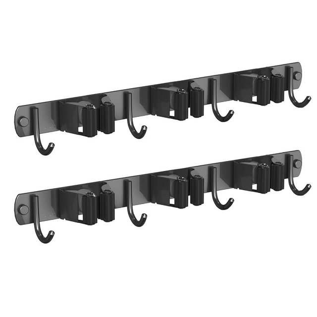 CUXIXA 2 Pack Mop and Broom Holder Wall Mount, Non-slip Broom Hanger Wall Mount, Heavy Duty Mop Broom Organizer for Kitchen Garden Garage Laundry Room Wall Decor Organization and Storage Black 3R4H