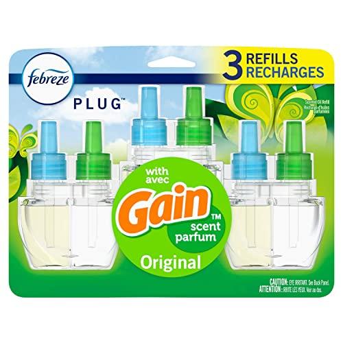 Febreze Plug in Air Freshener and Odor Eliminator, Scented Oil Refill, Gain Original Scent, 3 Count