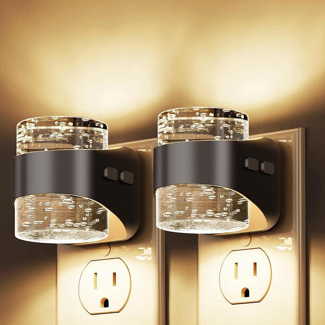 L LOHAS LED Night Light, 2 Pack 3000K Bubble Night Lights Plug into Wall, Acrylic Night Lights with Light Sensor, Adjustable Brightness,Soft White Plug in Nightlights for Rooms Bathroom Hallway
