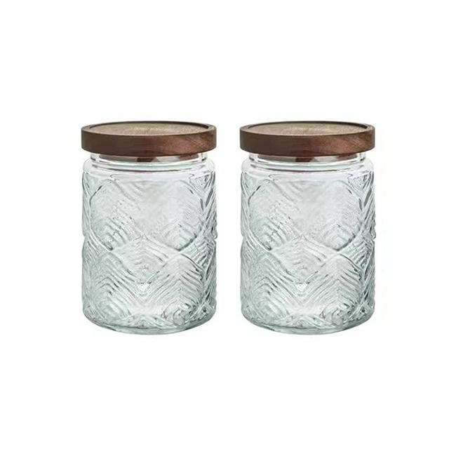Snminetal Vintage Glass Airtight Storage Jar, With Airtight Wood Lid, Kitchen Glass Food Storage Containers, for Candy, Coffee Tea Beans, Oats,Flour, Grains,Food Storage Jar 24oz (leaf pattern)