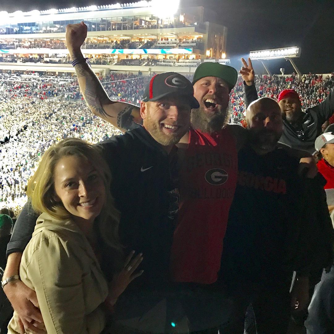 Me and the boys in Notre Dame watching our Dawgs win, and teaching Notre Dame fans that "No" we don't sit down during football games.