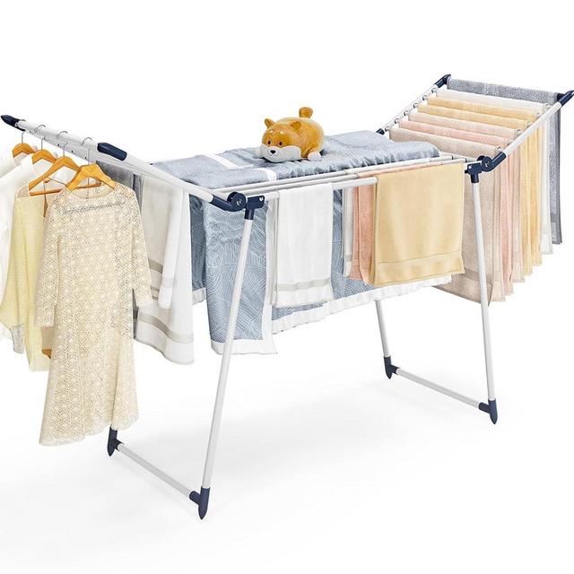 APEXCHASER Clothes Drying Rack Foldable, Large Drying Rack Clothing, Winged Laundry Rack Folding Indoor Outdoor, Metal Clothes Airer for Bedding Towel Sweater Heavy Duty, 68.9" X 23.6" X 41.3", White