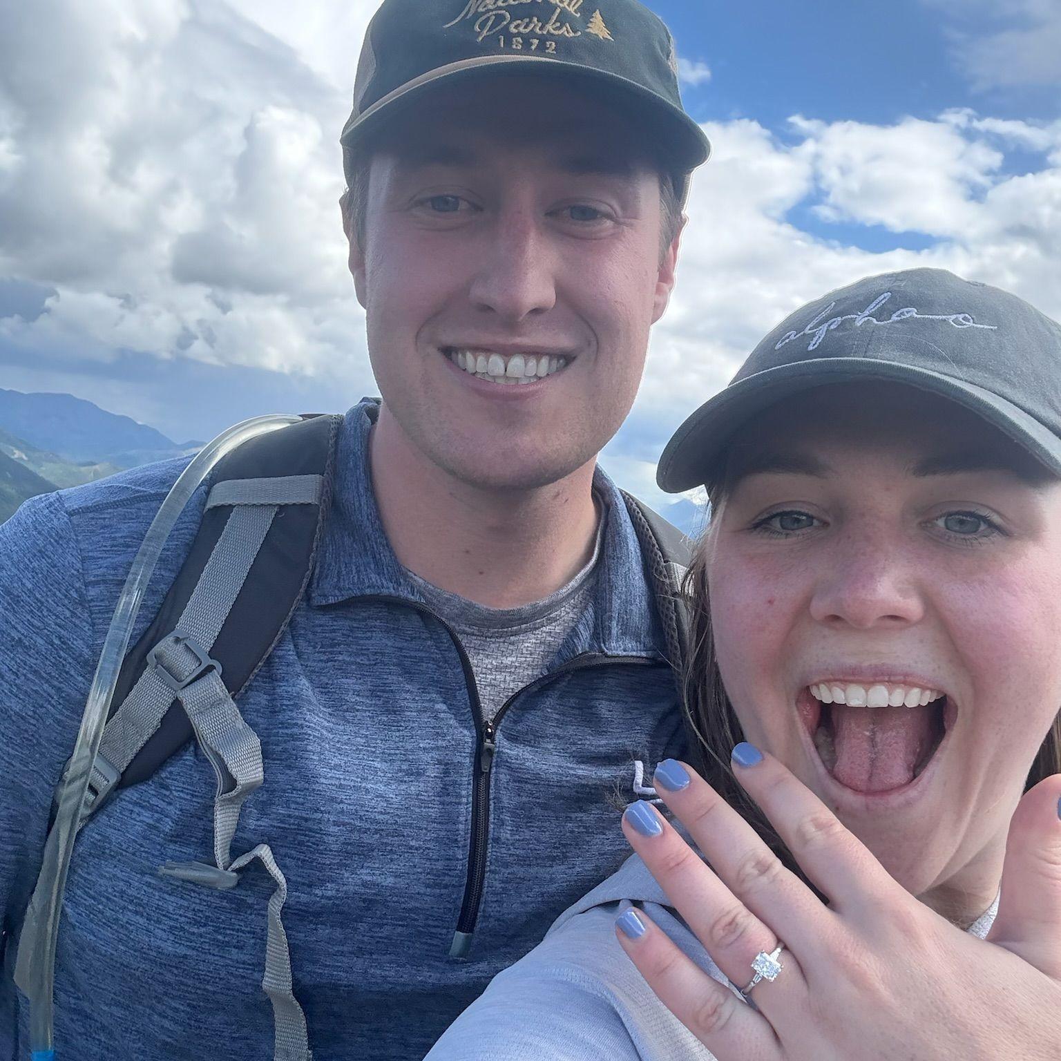 July 2025: The proposal! The selfie that made it to friends and family!
