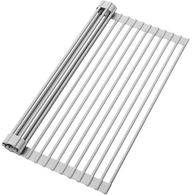 Roll Up Dish Drying Rack (17.3''X13''), Silicone Wrapped Steel Rods, Anti-Slip, Anti-Rust, Strong, Heat Resistant, Over The Sink Multipurpose Dish Drying Racks
