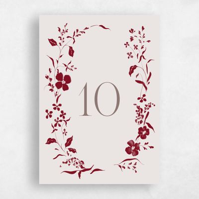 Light Burgundy, Red Wedding Table Number - Lynette