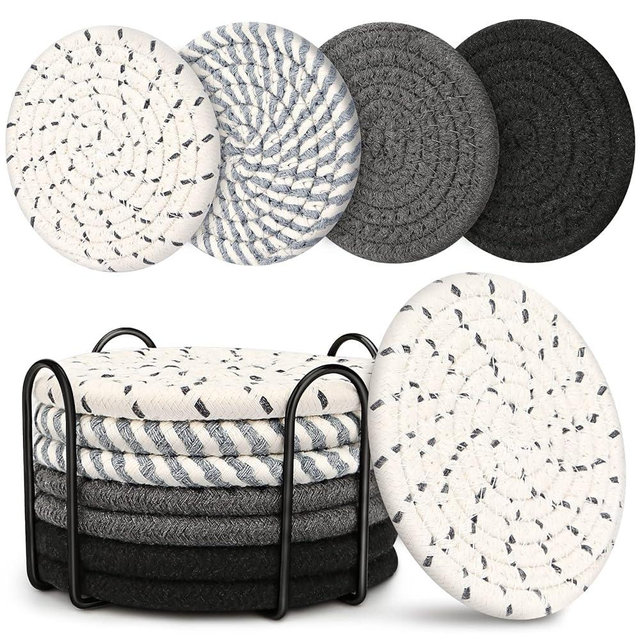 Coasters for Drinks, Coasters Set of 4 - Color, 8 Pack Coaster Set, Absorbent Coaster with Holder, Coffee Table Decor, Living Room Decor, Home Decor Living Room