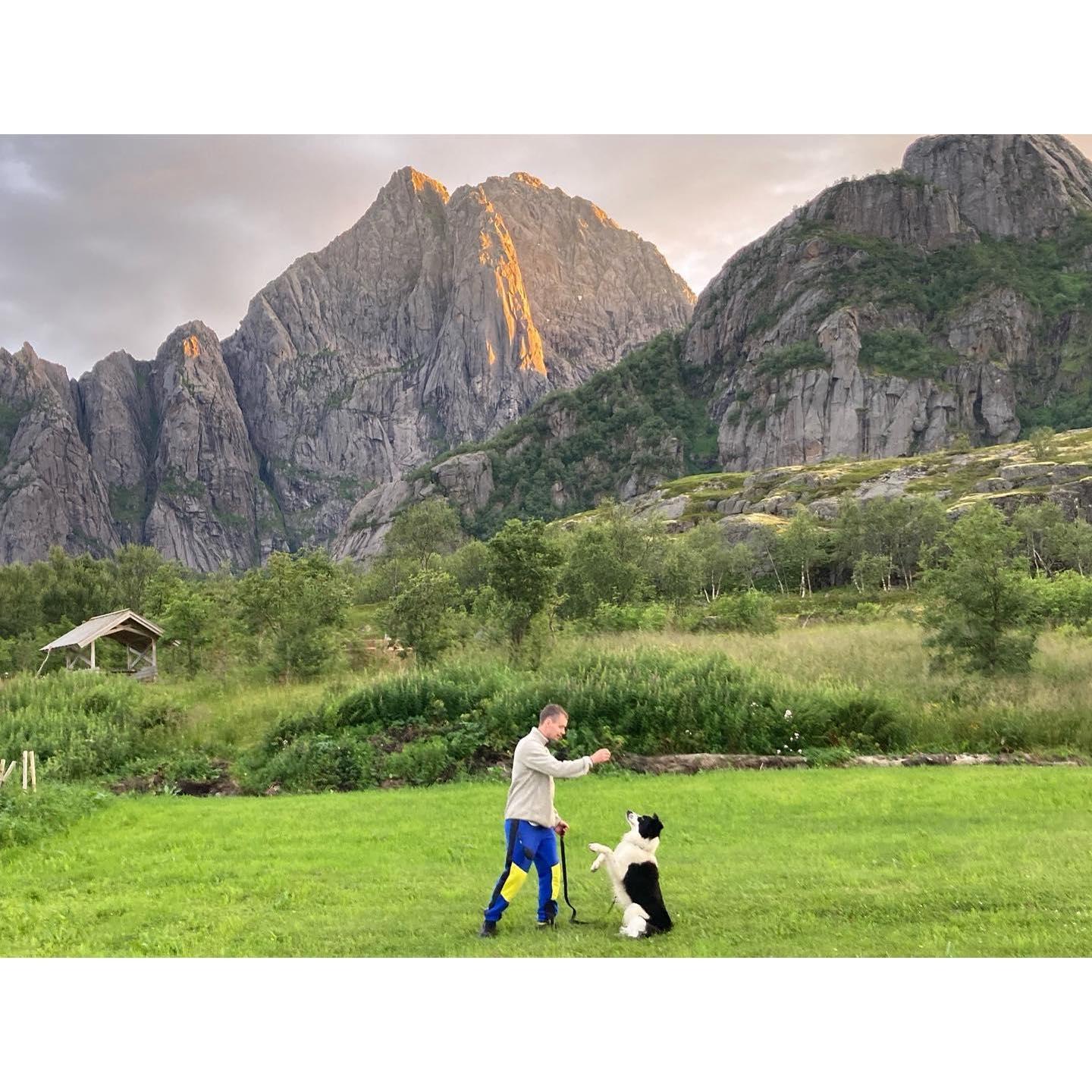 Fredrik and Fletcher in Lofoten.