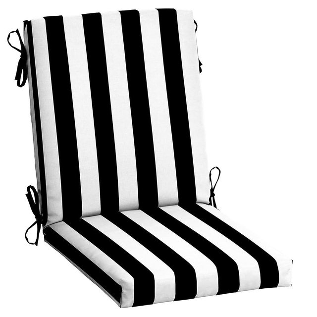 Arden Outdoor Dining Chair Cushion, 20 x 20, Rain-Proof, Fade Resistant, 20 x 20, Black Cabana Stripe