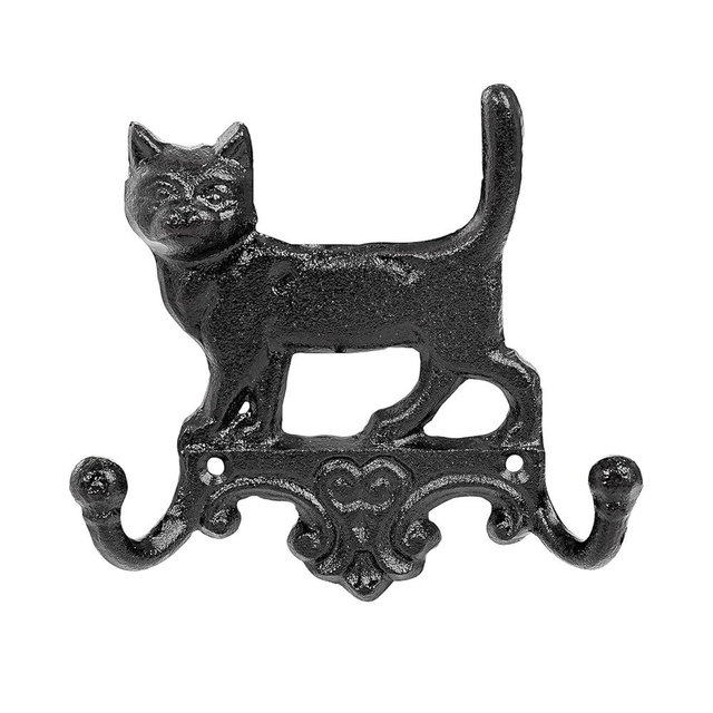 Sungmor Cast Iron Vintage Cat Wall Hooks, Decorative Wall Mounted Coat Hooks, Rustic Heavy Duty Double Hooks Cute Animal Key Hangers for Dog Leashes, Towels, Hats