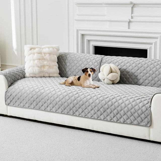 Deep Dream Velvet Couch Cover for Dogs Washable, Sectional Couch Covers, Anti Slip Sofa Covers for 4 Cushion Couch Pet Friendly, Sofa Slipcovers for Dogs Pets Kids (Light Grey, 36"x 94")