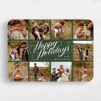Green Rounded Holiday Card - Plaid