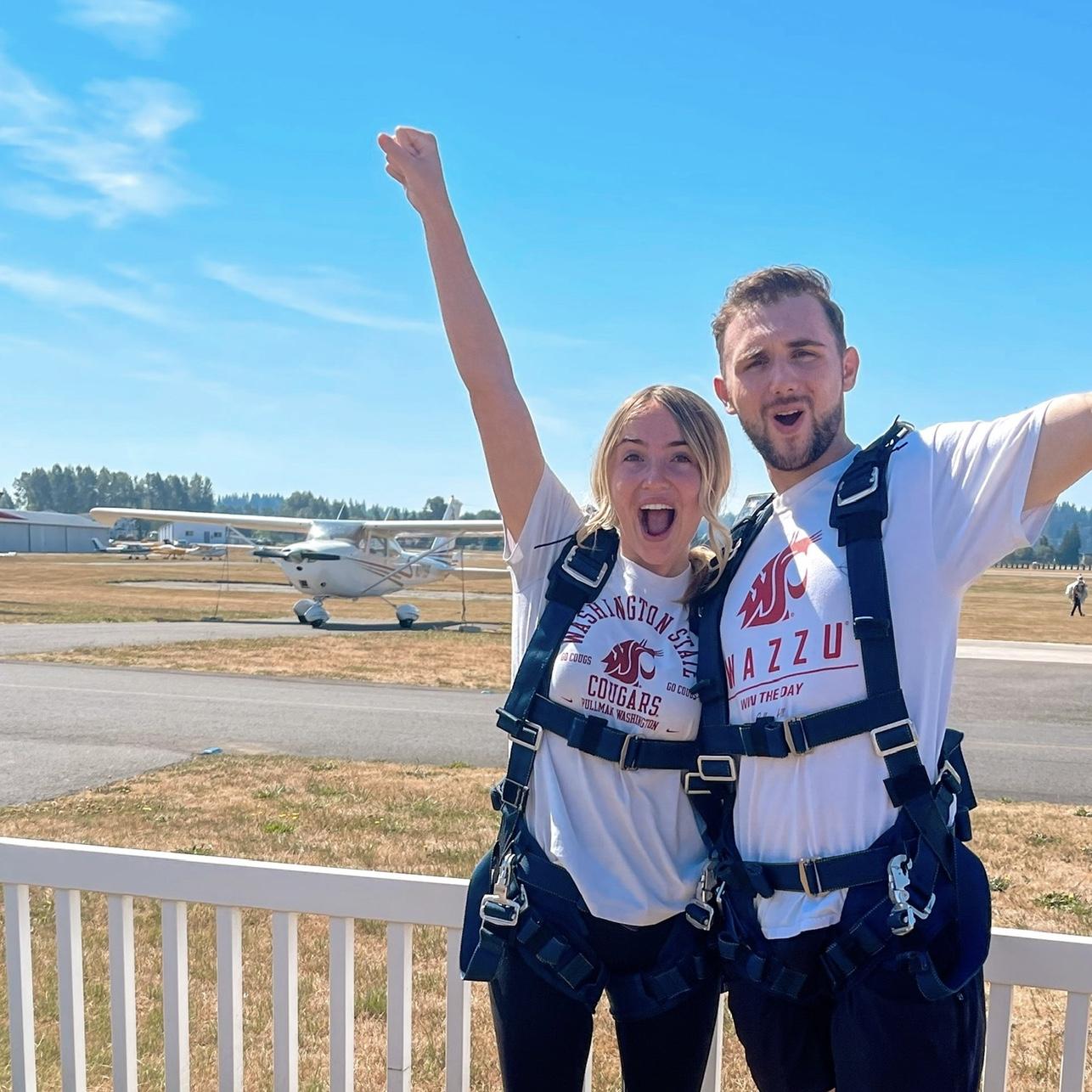 To jumping out of a plane together...CRAZY