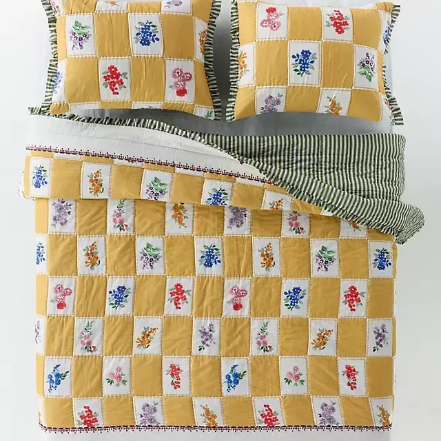 Cotton Voile Floral Printed Ruffle Quilt